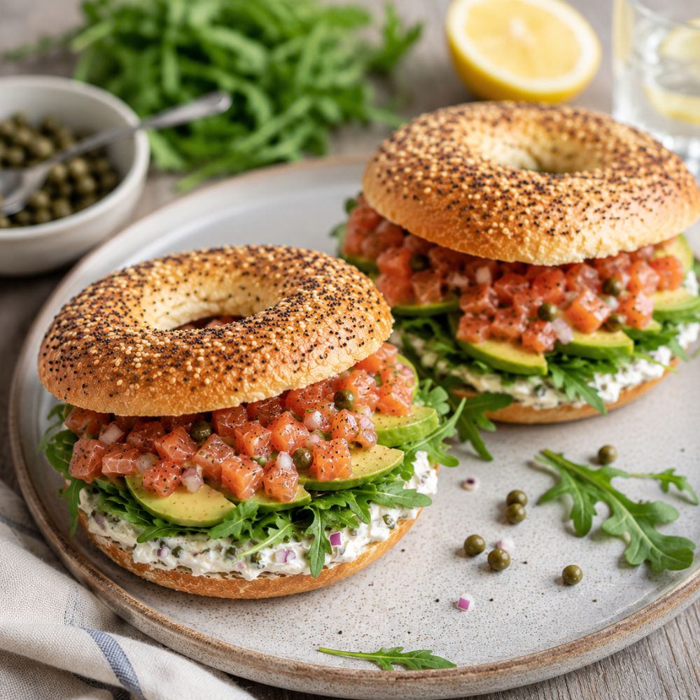 Bagel au cubes de duo de saumon pour tartare
