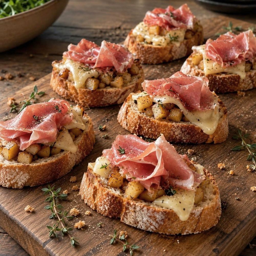Bouchées aux pommes, fromage et prosciutto cotto