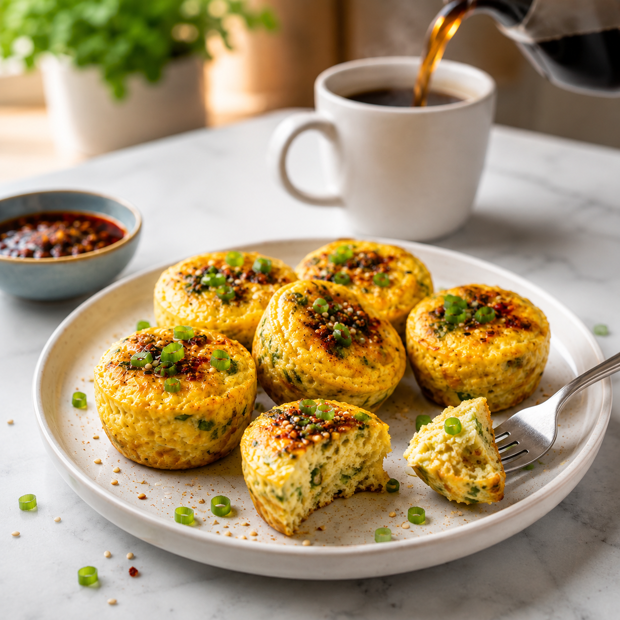 Egg bites au cheddar et chili crisp