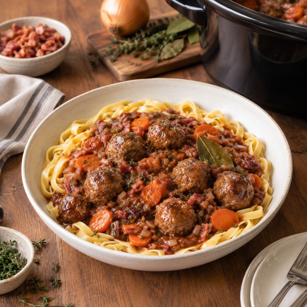 Boulettes de bœuf façon bourguignon