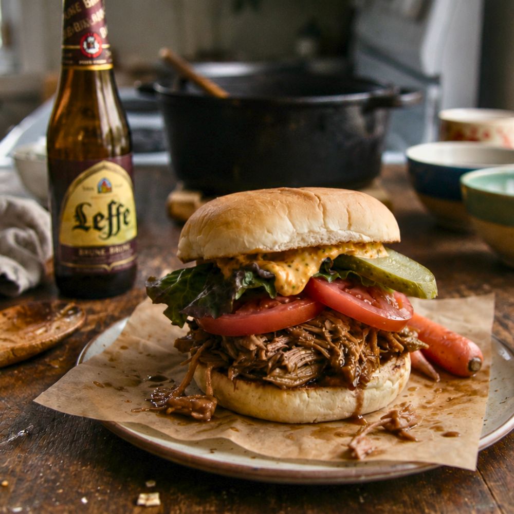 Burger d’osso bucco de porc bière et sirop d’érable