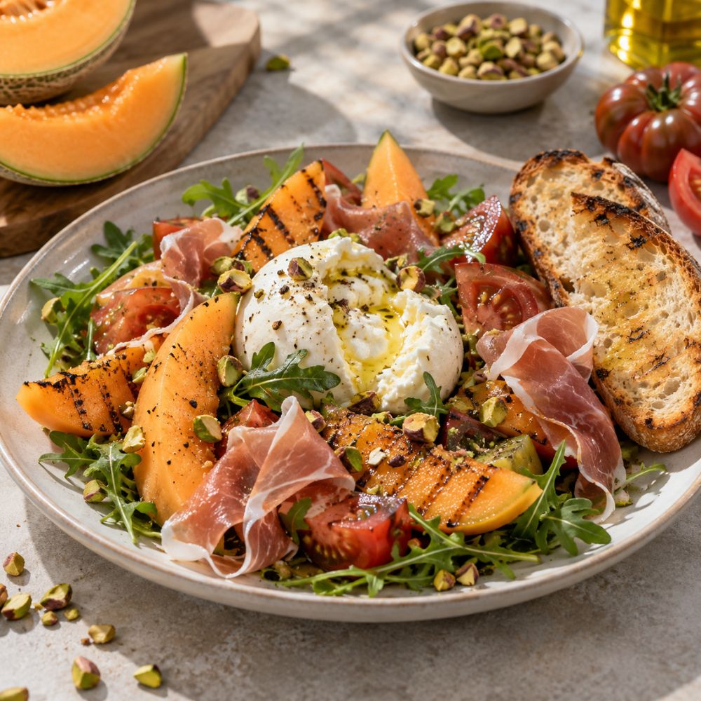 Burrata melon grillé