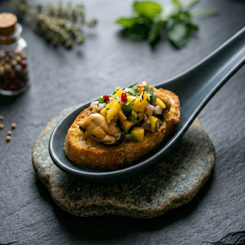 Croûtons moules et salsa de mangue
