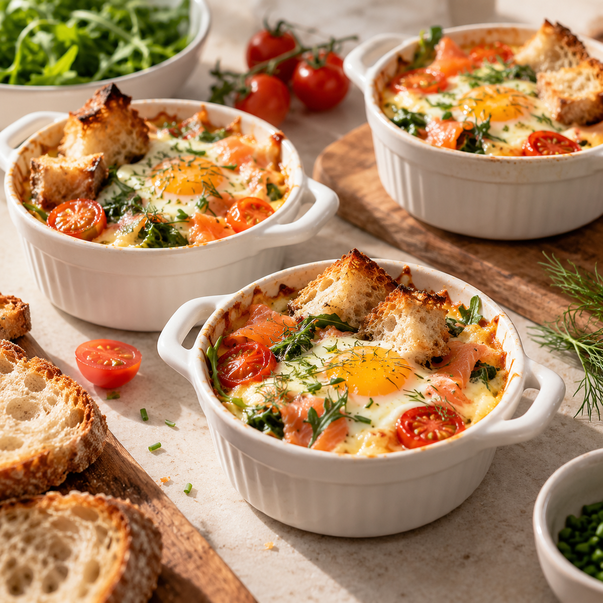 Cassolette brunch au saumon fumé et œuf