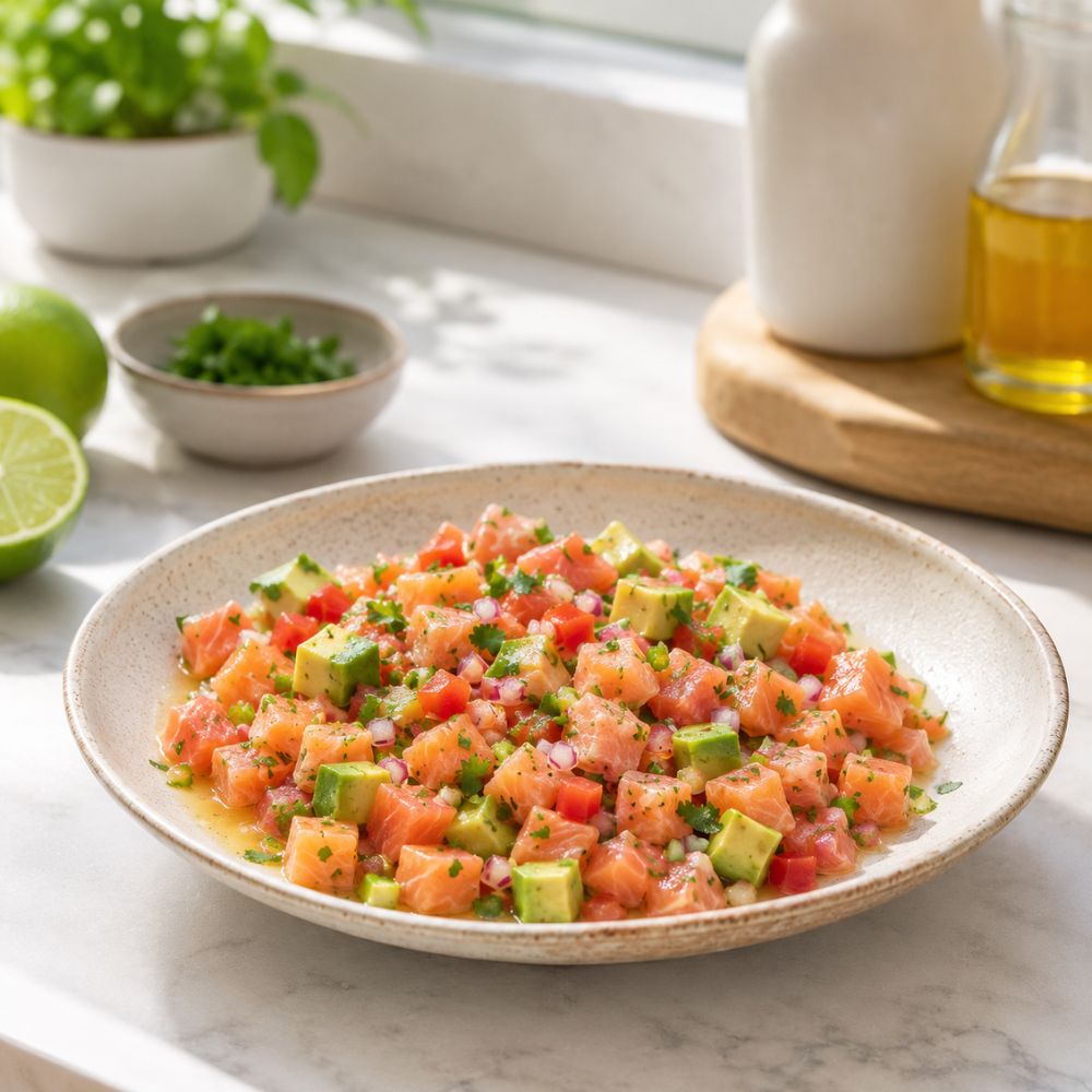 Ceviche de cubes de duo de saumon pour tartare