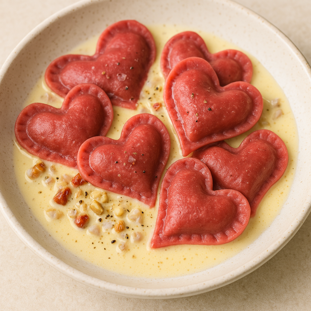Cœurs de raviolis au fromage et tomates confites