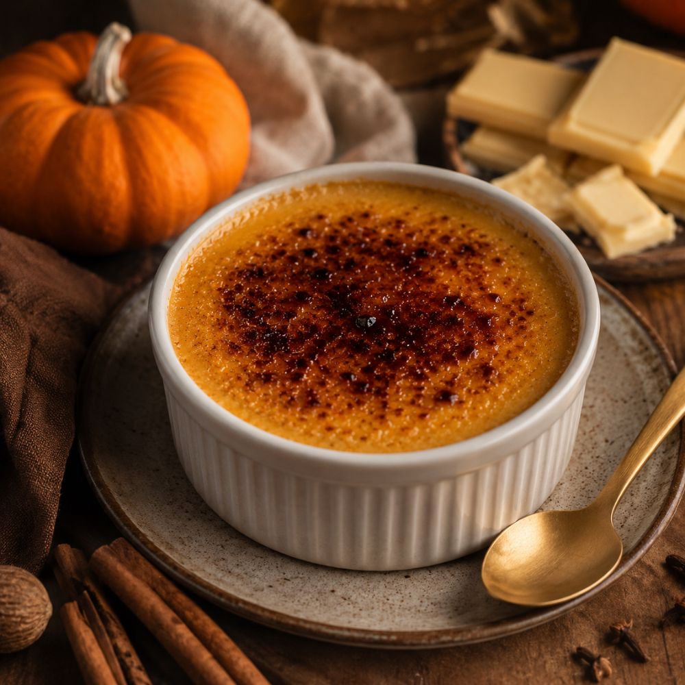 Crème brûlée, citrouille et chocolat blanc