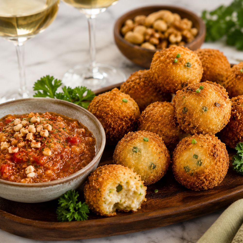 Cromesquis de tomme d’elles et chips de kale avec salsa de tomates