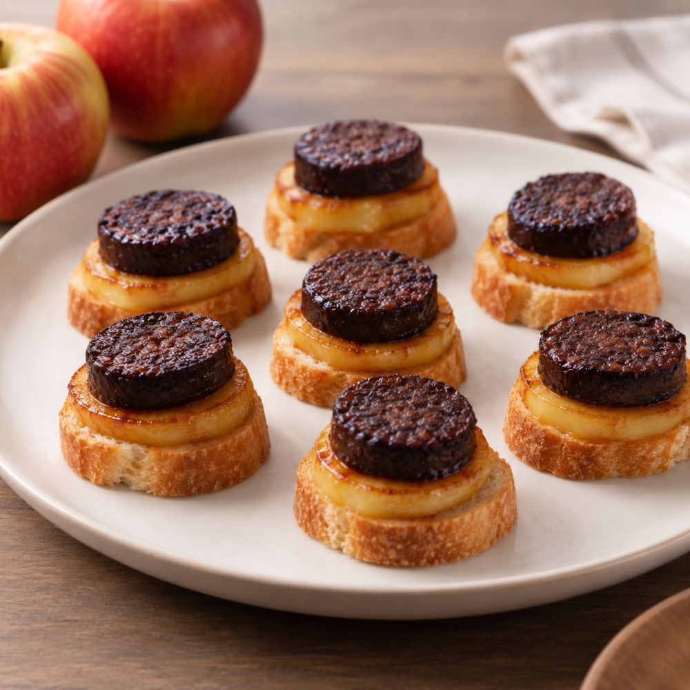 Croûtons de boudin et pommes caramélisées