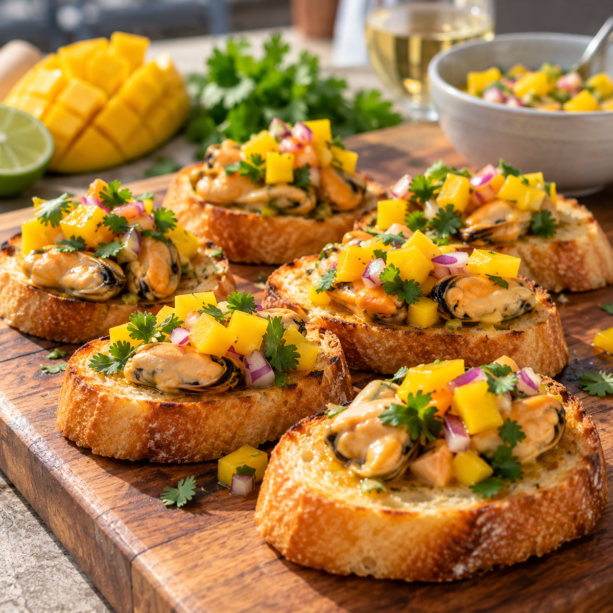 Croûtons moules et salsa de mangue