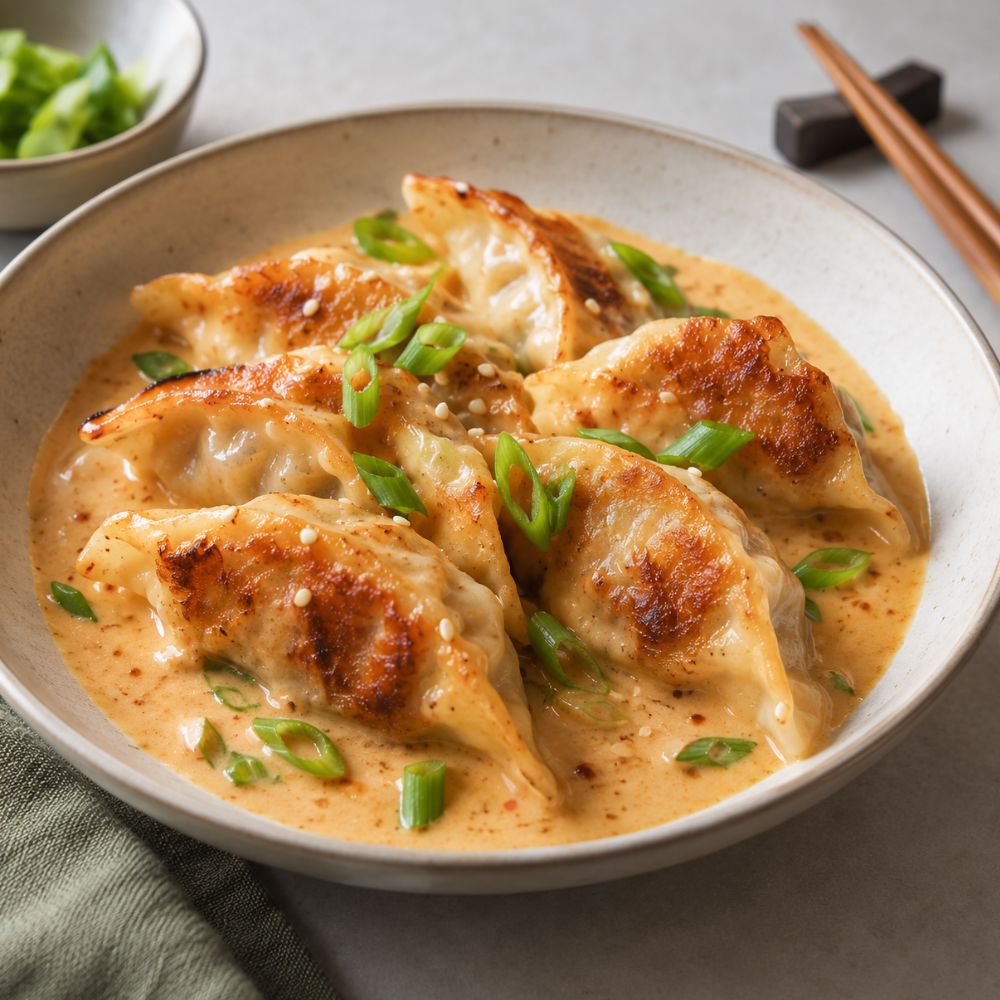 Dumplings croustillants en sauce crémeuse
