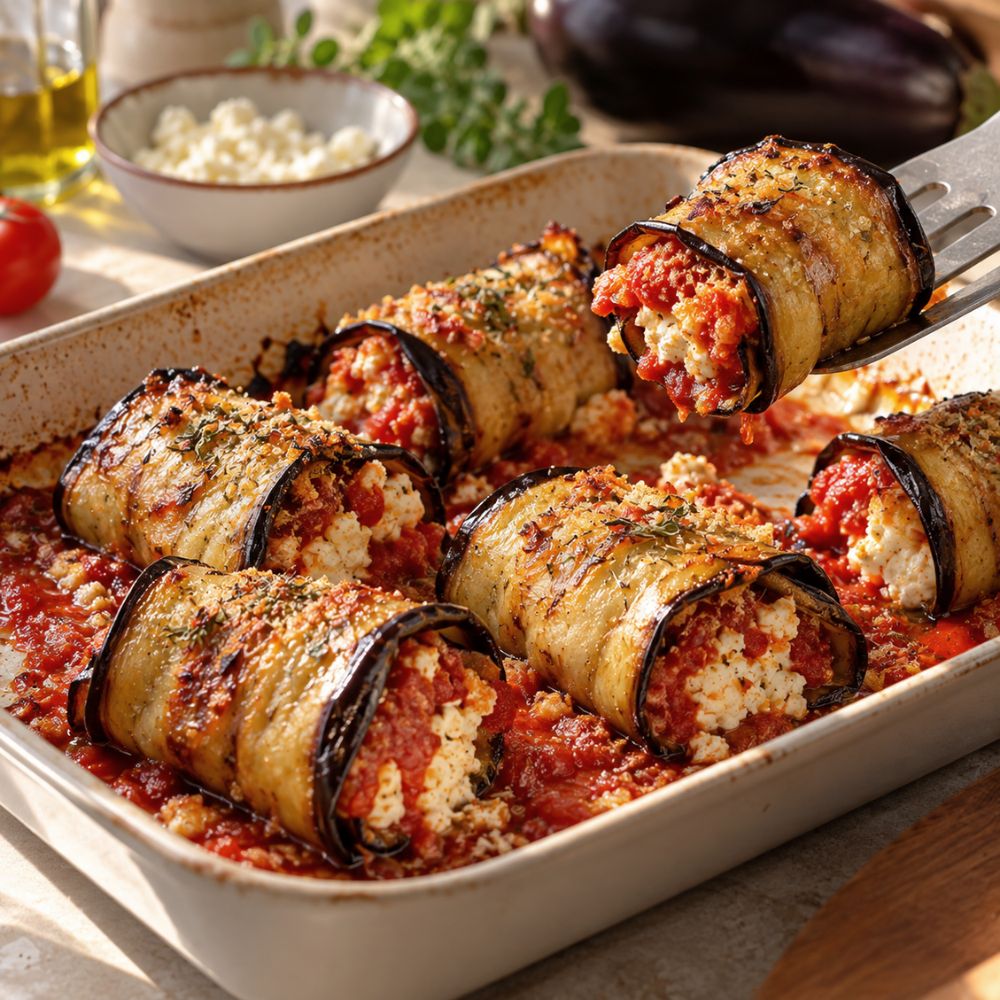 Roulés d’aubergine et feta