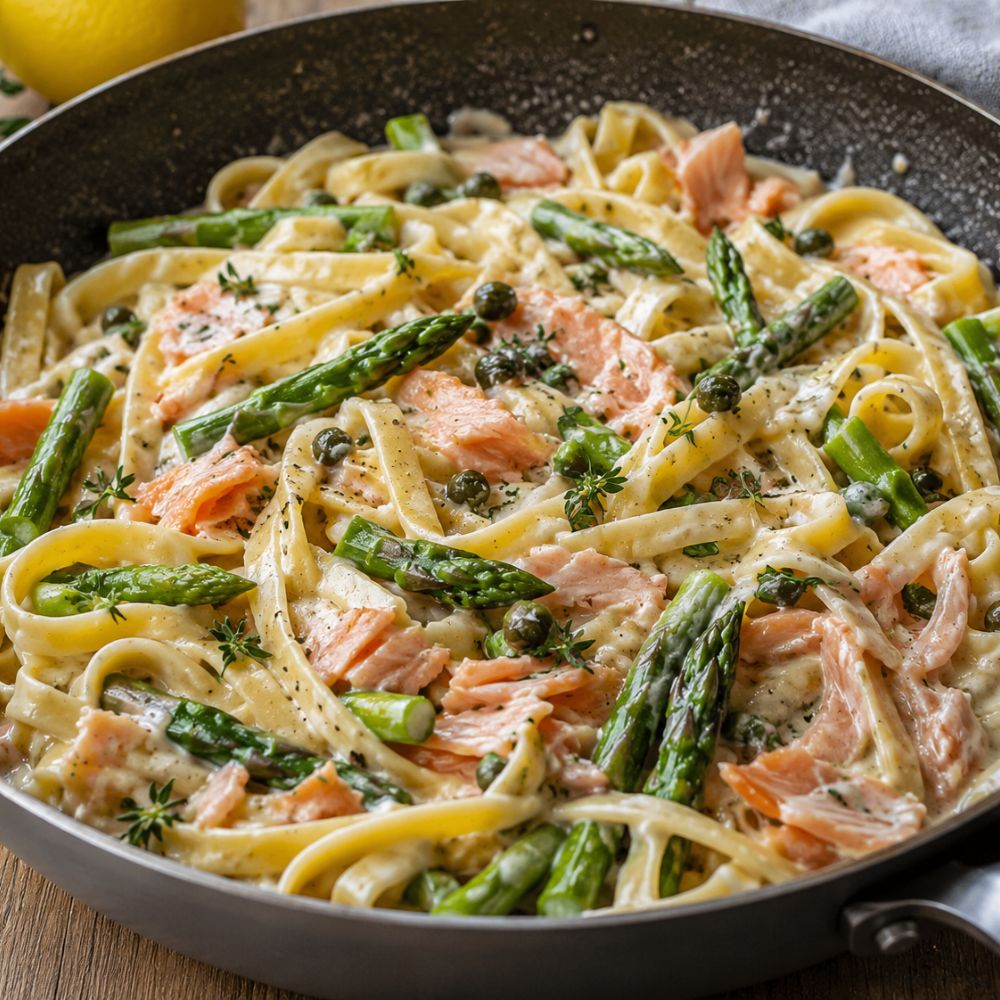 Fettucini aux asperges et saumon