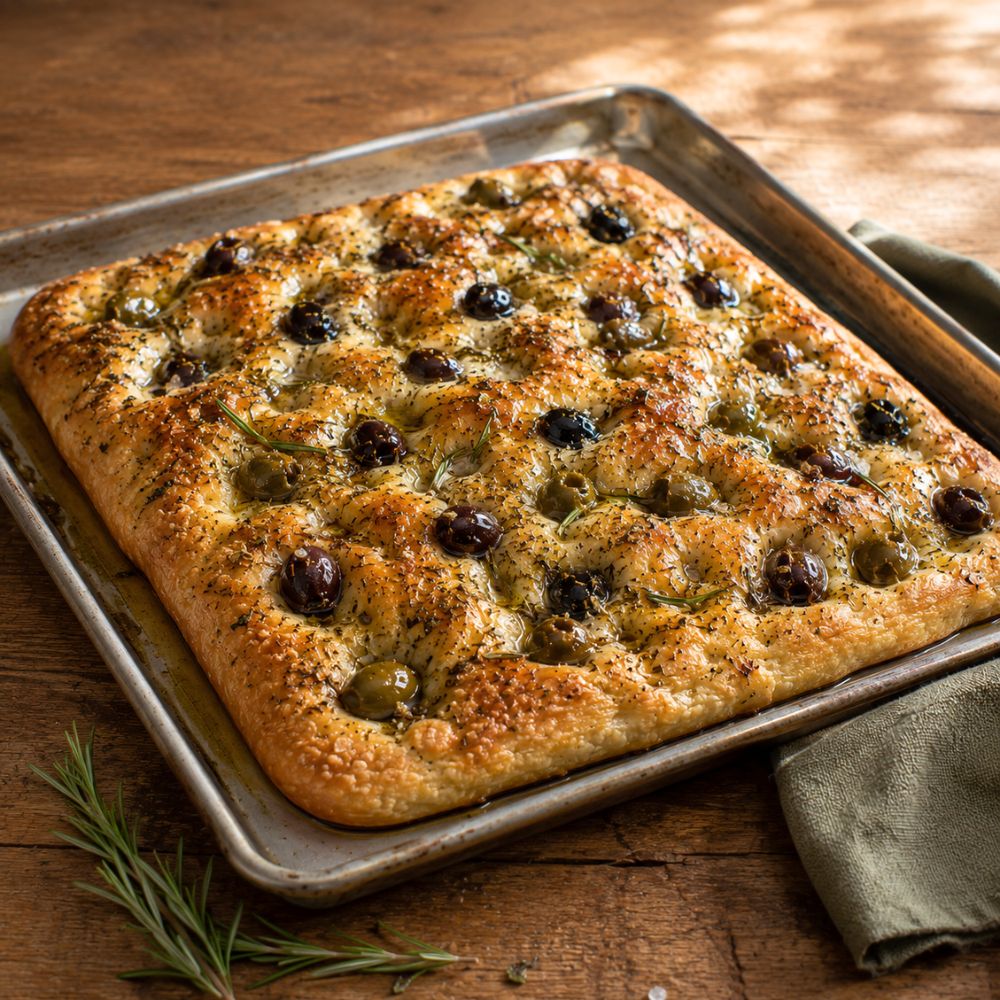 Focaccia à la bière et olives
