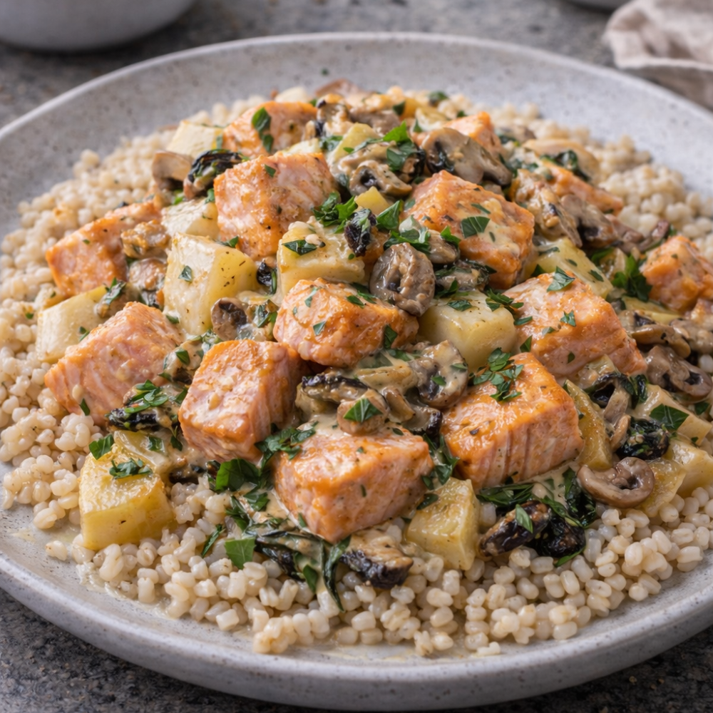 Fricassé de saumon et champignon