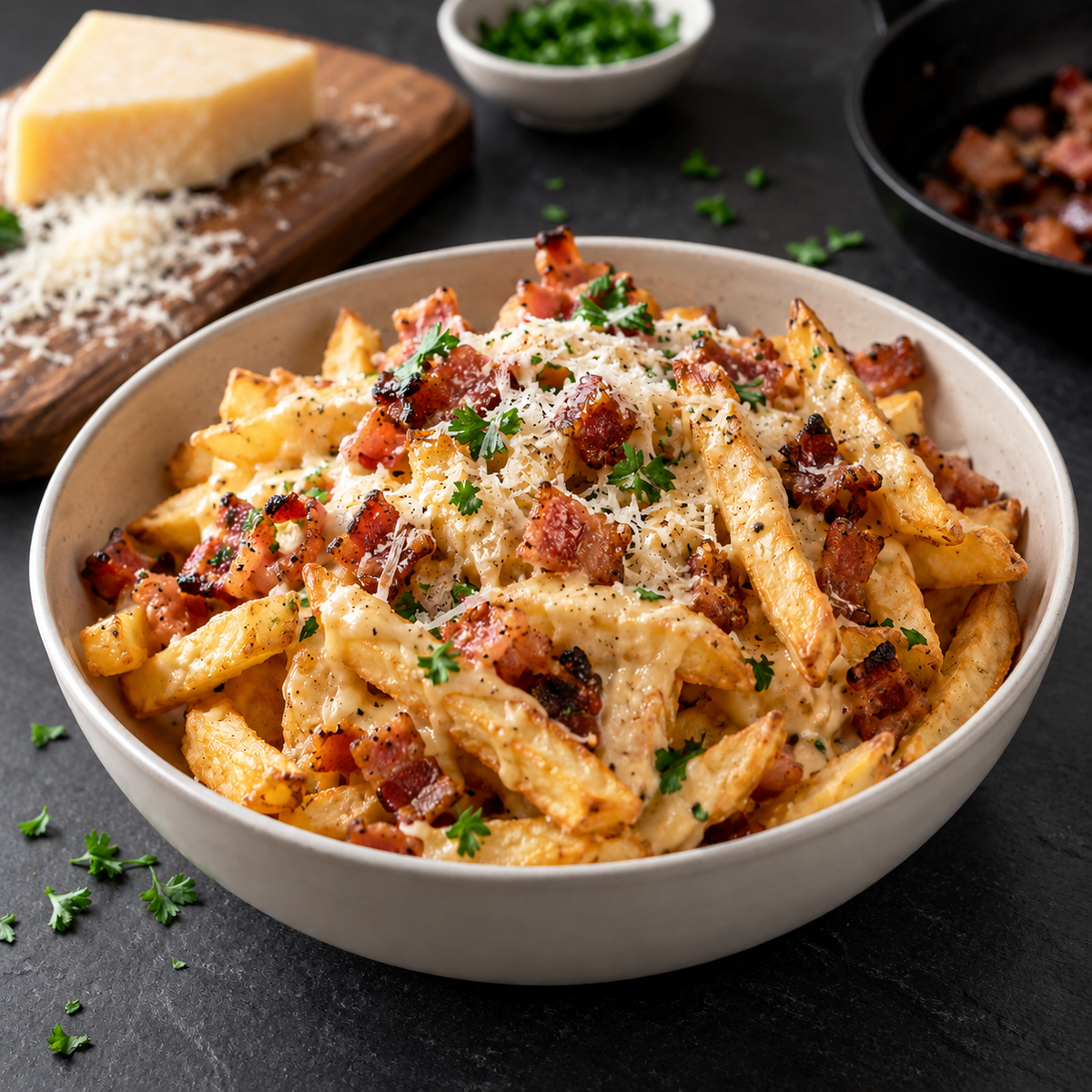 Frites carbonara