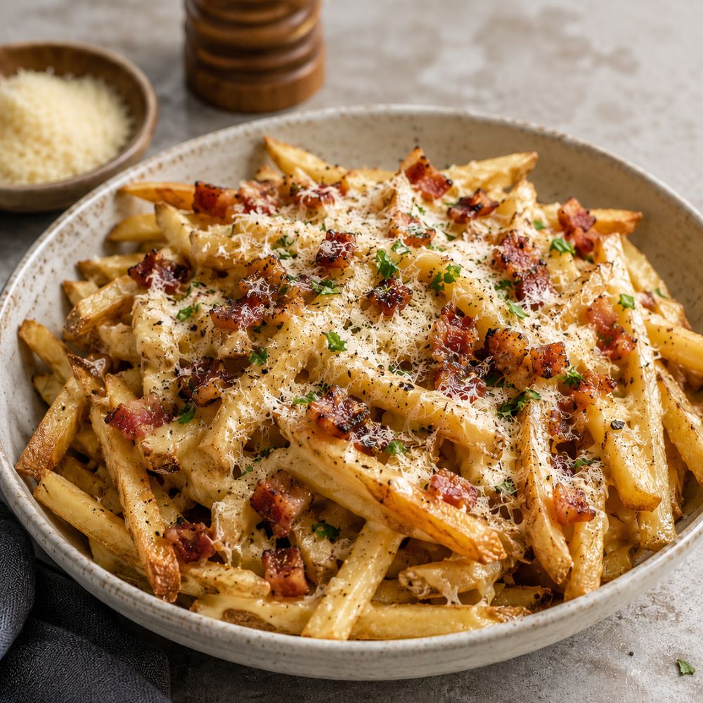 Frites carbonara