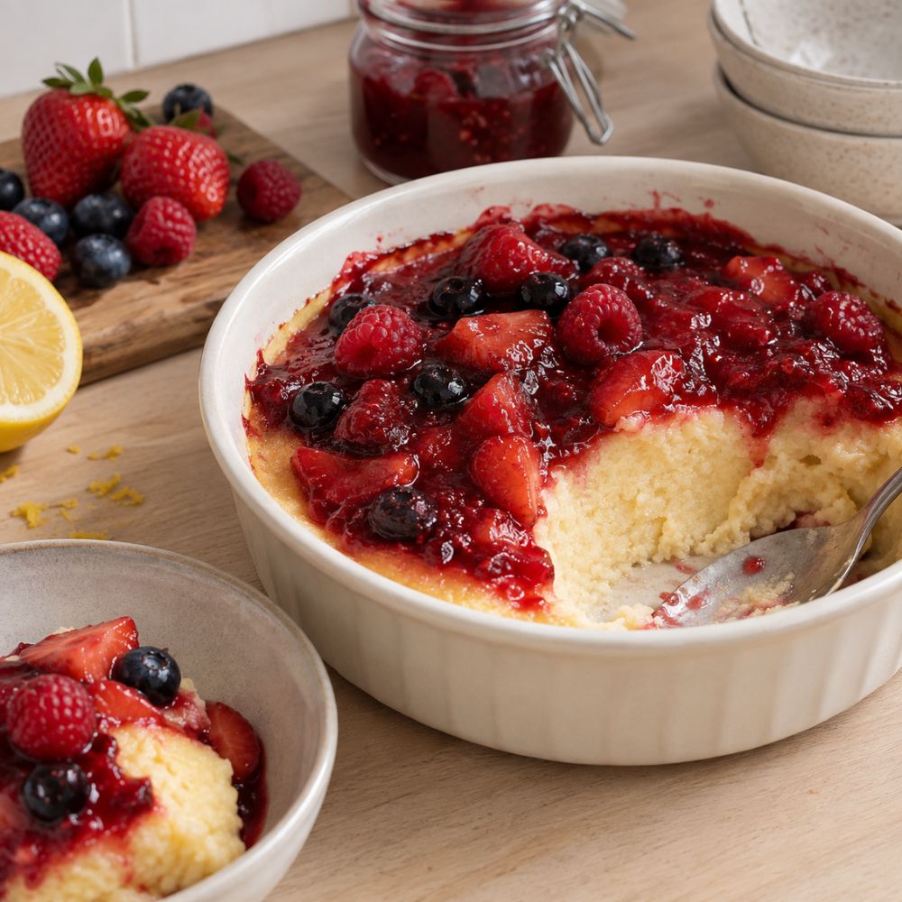 Gâteau de semoule vanillé aux fruits