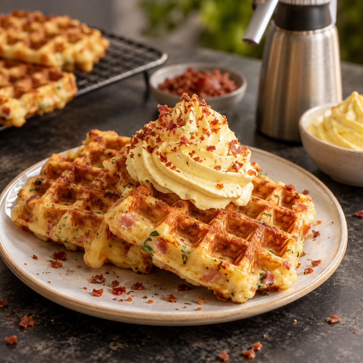 Gaufres Jambon-Migneron & Chantilly au Curry