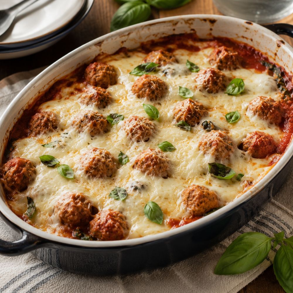 Gratin de Boulettes de Poulet à la Sauce Tomate et Mozzarella Fondante