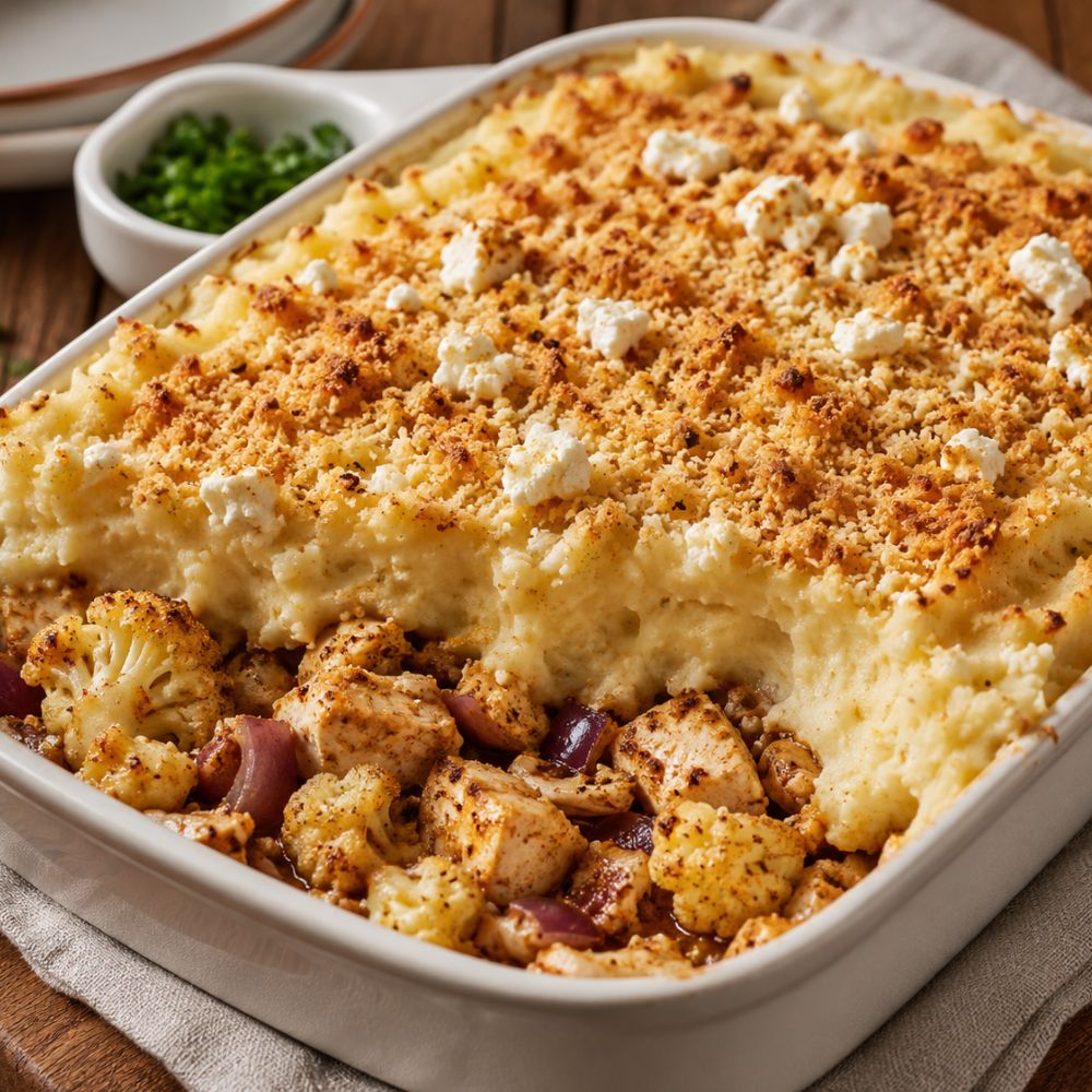 Gratin de Poulet, Chou-Fleur et Purée de Pommes de Terre à la Feta