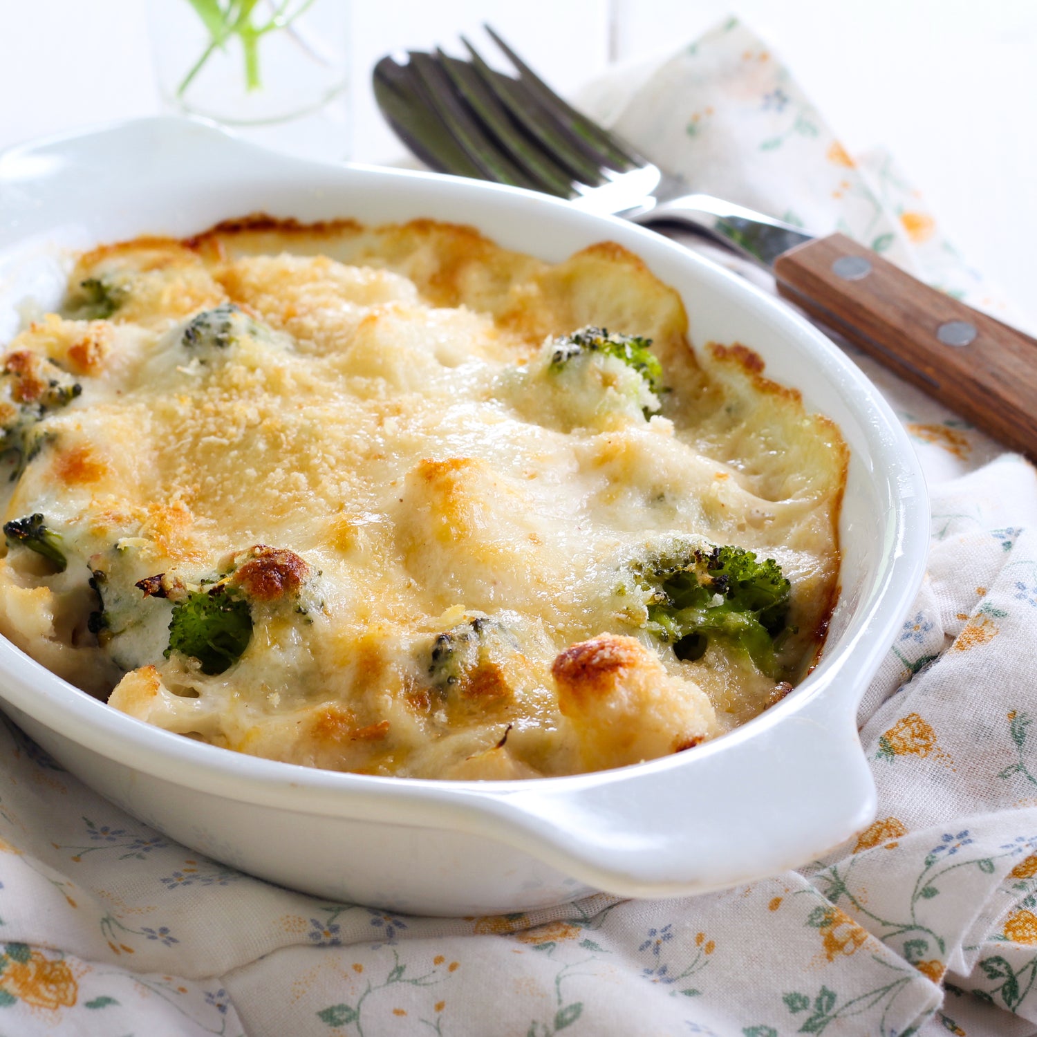 Gratin de Saumon et Purée de Pommes de Terre au Brocoli Rôti