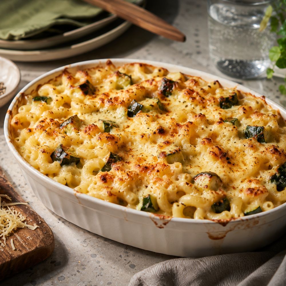 Gratin de macaronis aux courgettes rôties
