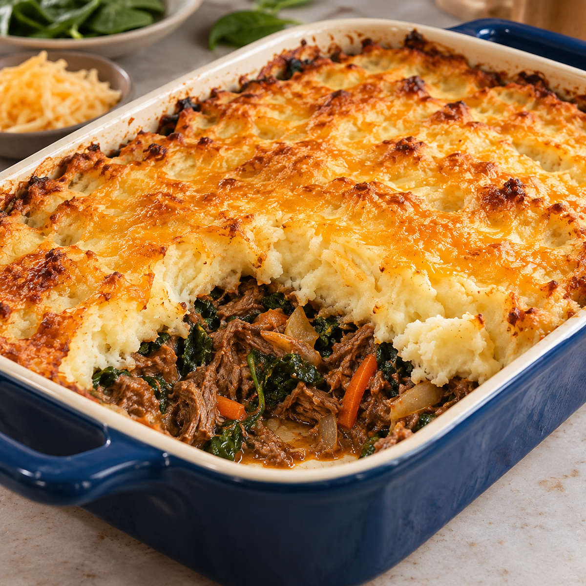 Hachis Parmentier au Bœuf Braisé et Épinards