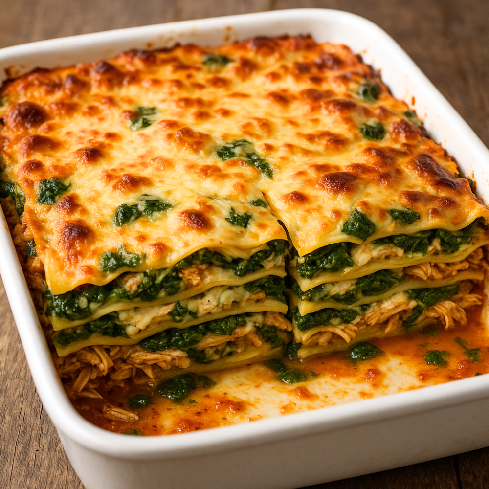 Lasagne au poulet effiloché et épinard