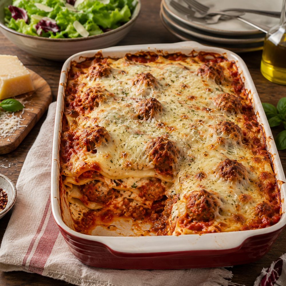 Lasagne aux Boulettes de Poulet et Sauce Tomate