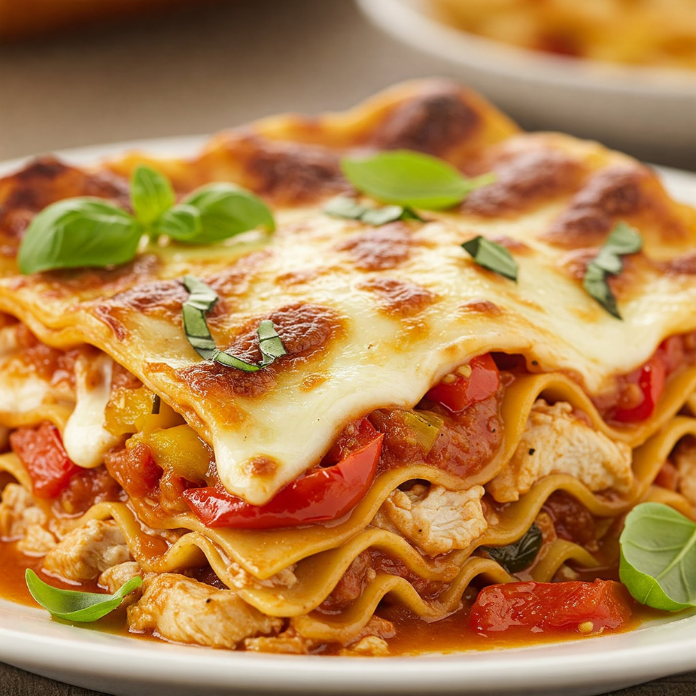 Lasagne de poulet aux poivrons rôtis