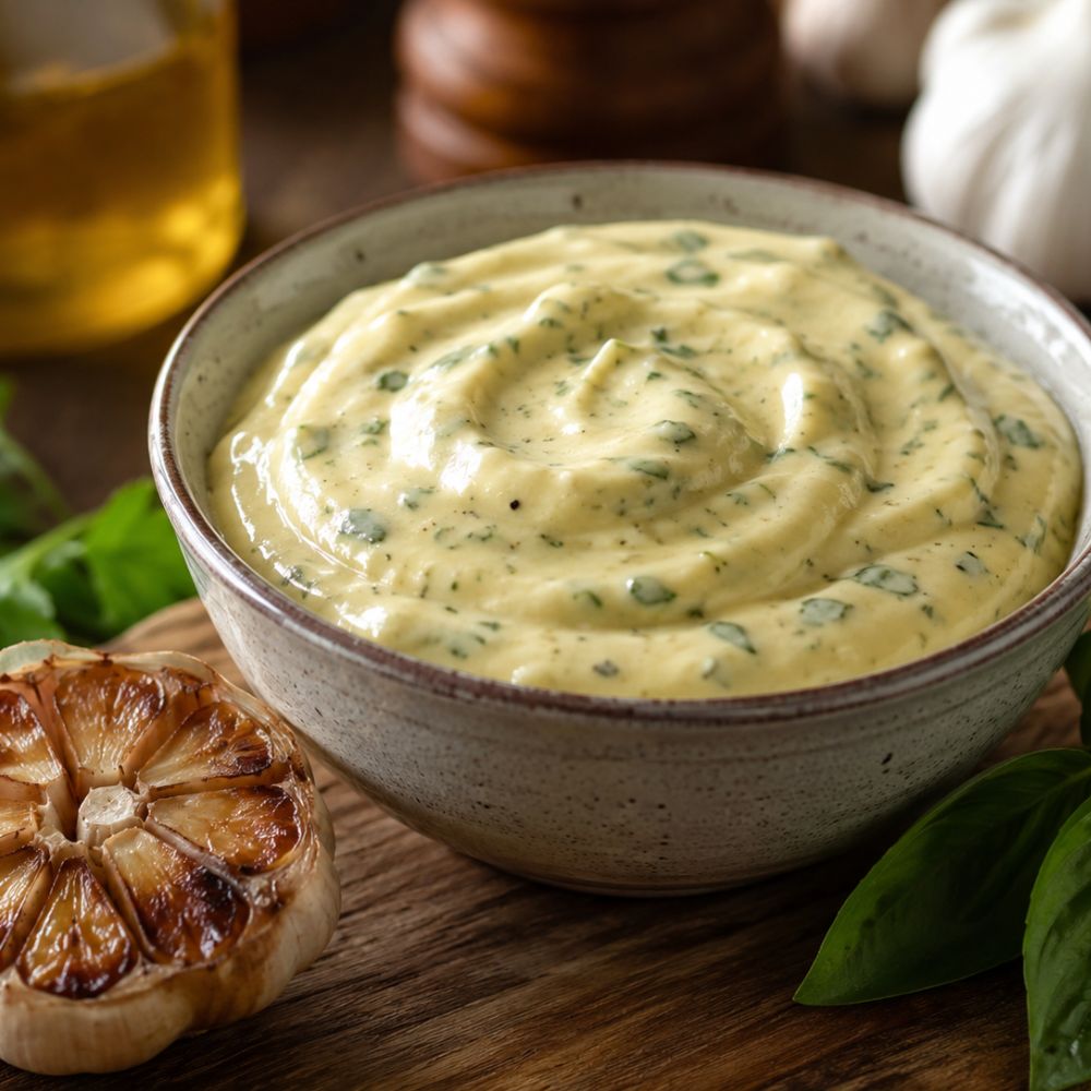 Mayonnaise à l'Ail Rôti et Herbes Fraîches