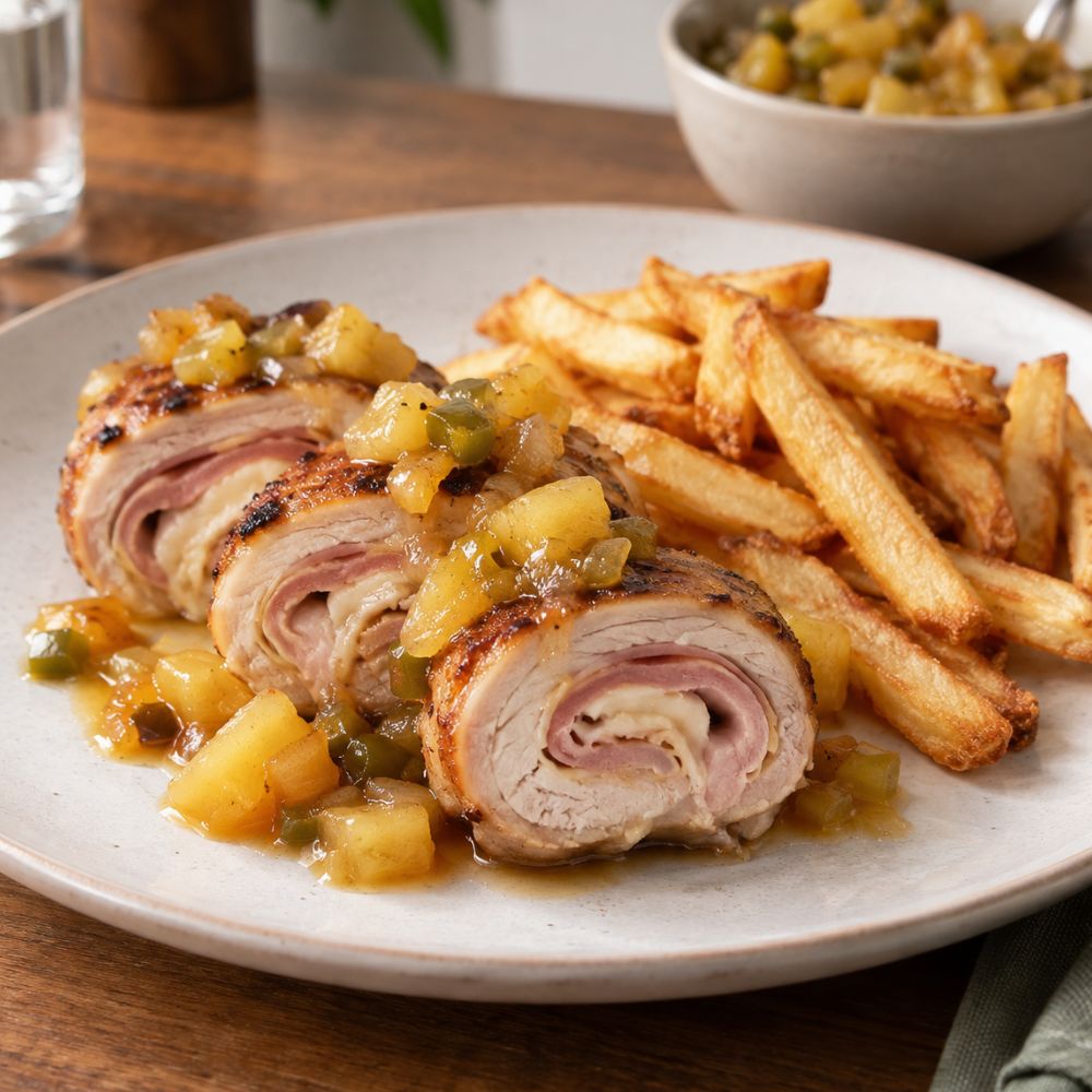 Médaillon de porc en spirale et chutney d’ananas