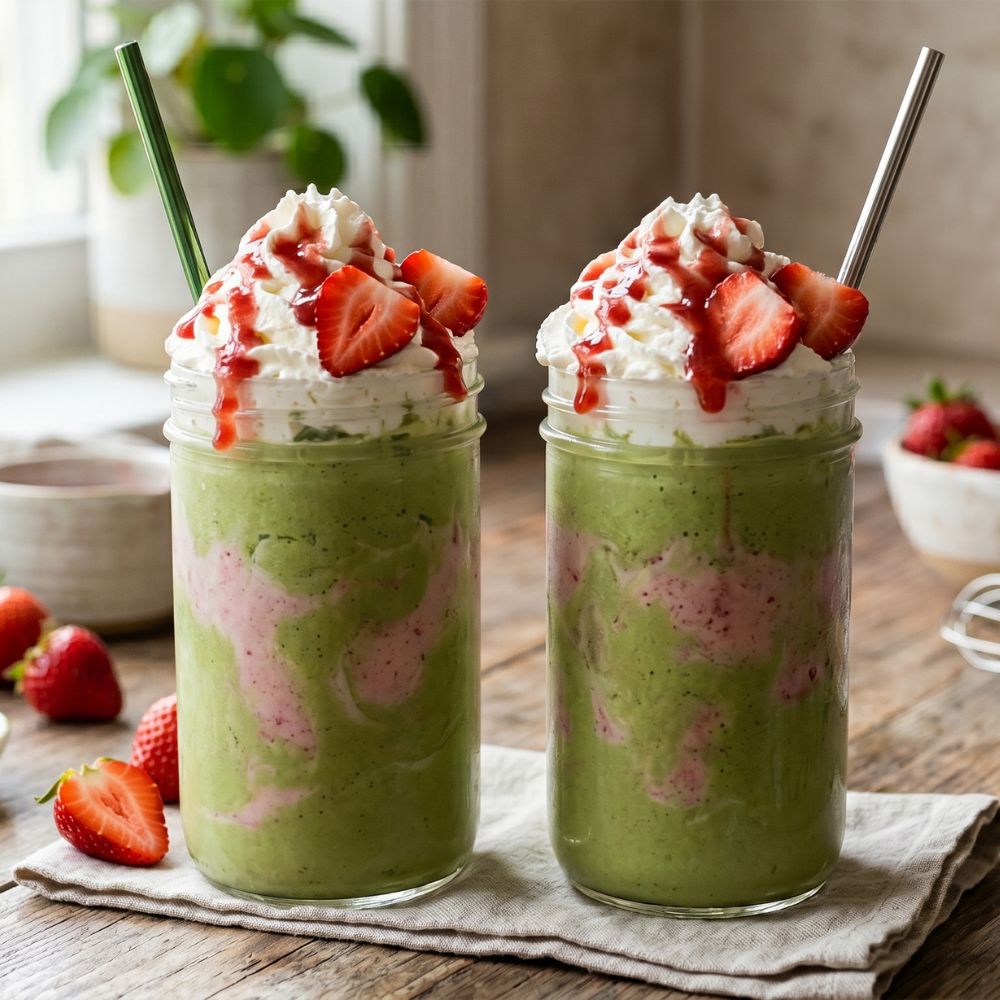Milkshake matcha et fraises