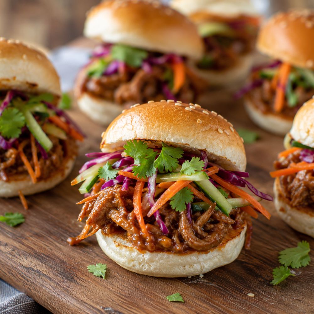 Mini burger au mijoté de porc gingembre soya