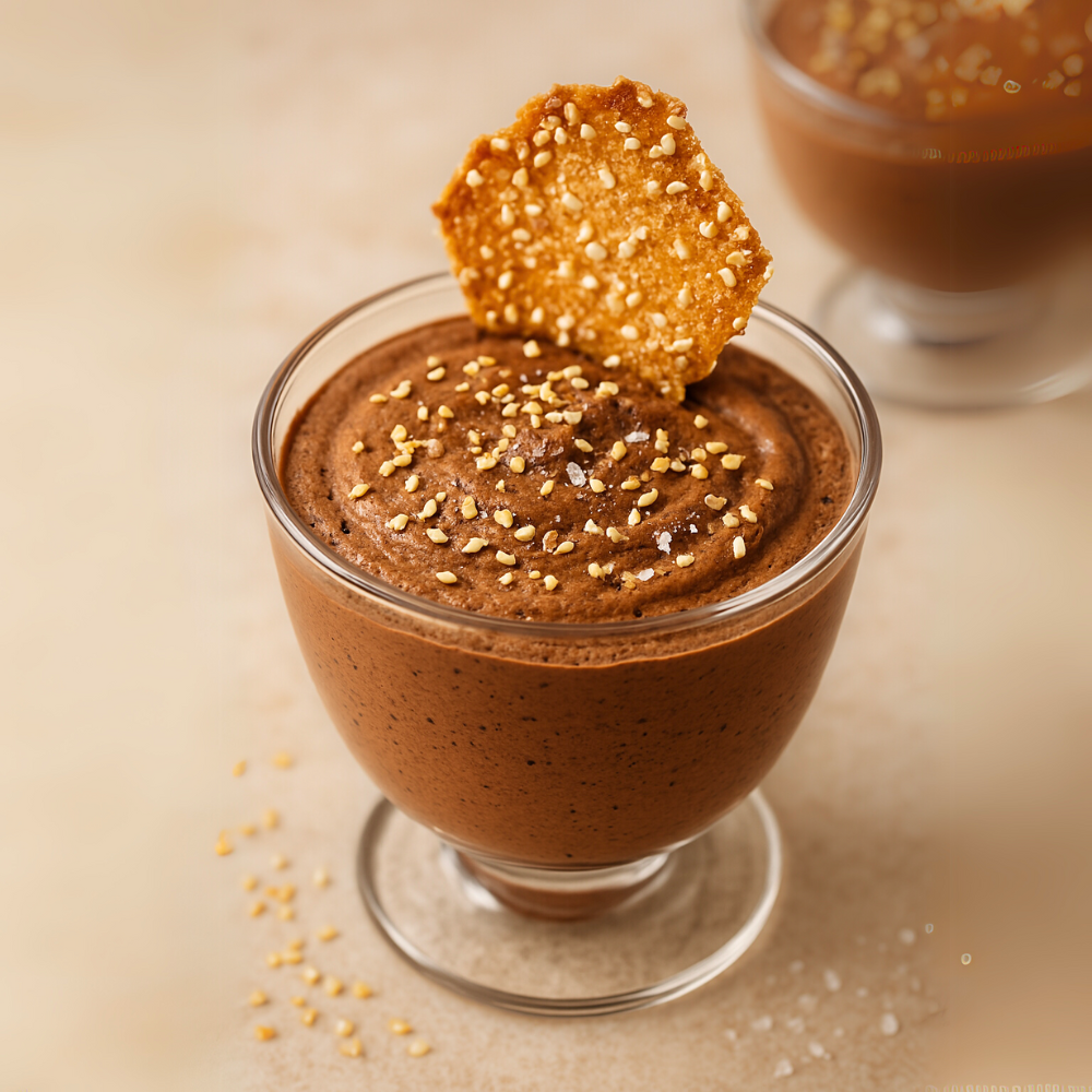 Mousse au Chocolat noir, Sésame et Fleur de sel