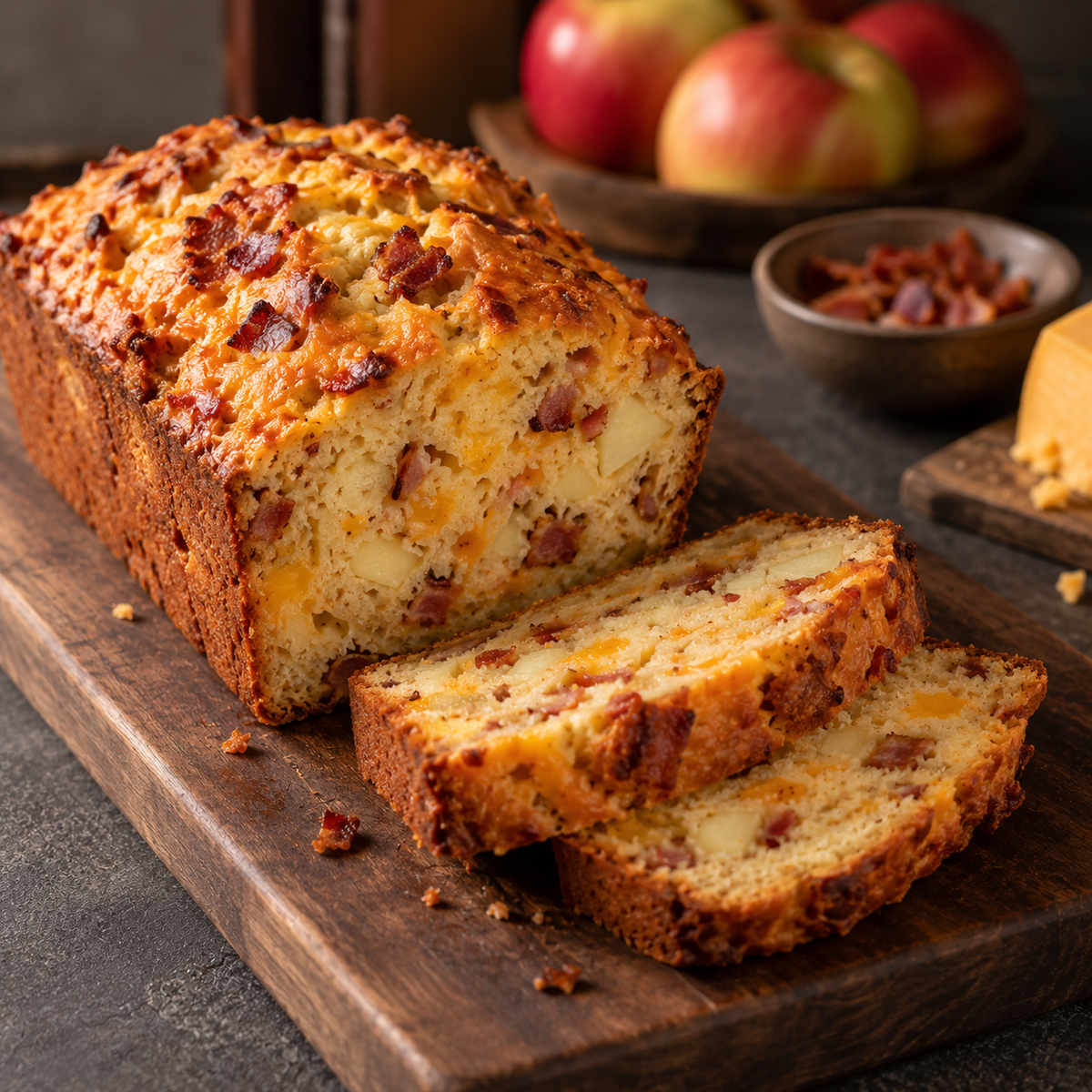 Pain à la pomme, bacon et vieux cheddar
