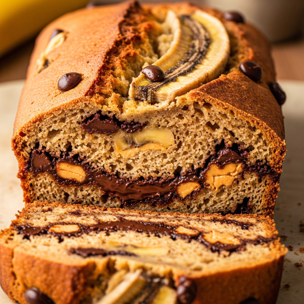 Pain aux bananes, chocolat et arachides