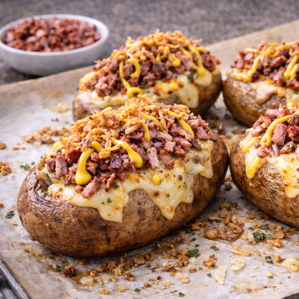 Patate garnie au smoked meat