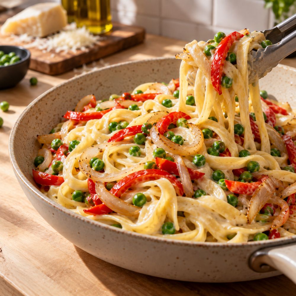 Pâtes alfredo et légumes sautés