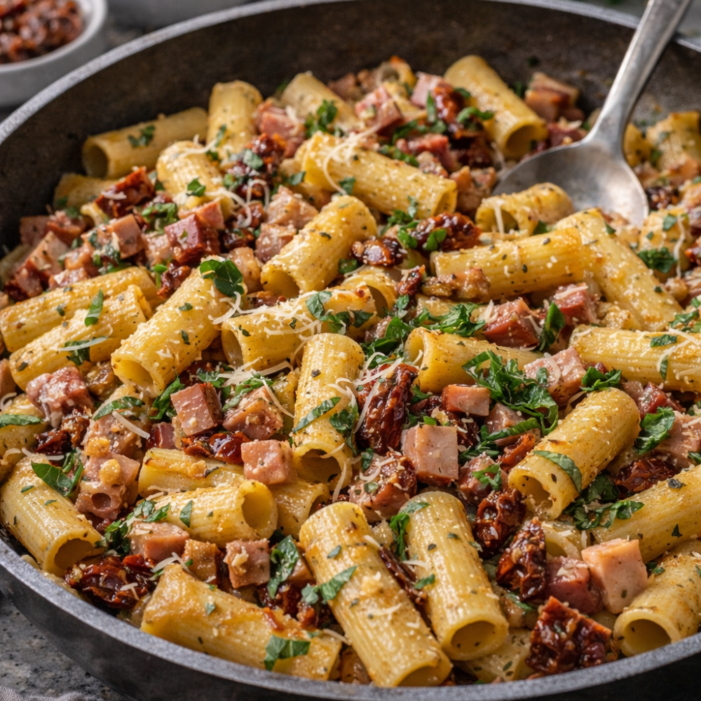 Pâtes au jambon et tomates séchées
