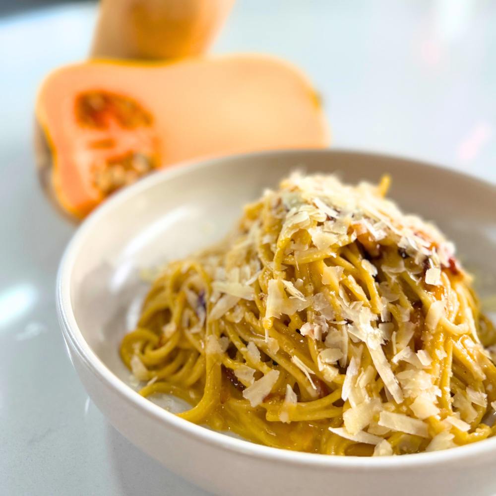 Pâtes style carbonara à la courge butternut