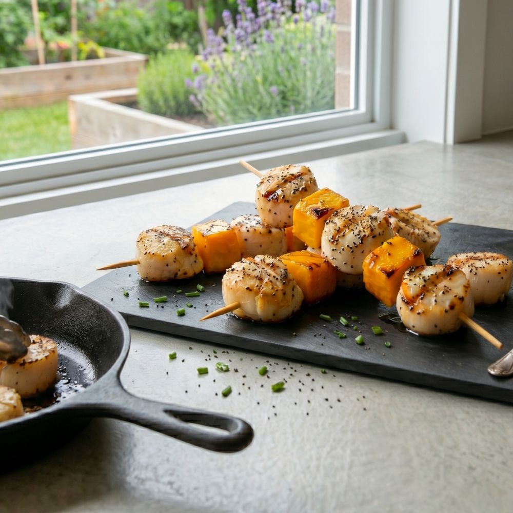 Pétoncles grillés à la mangue