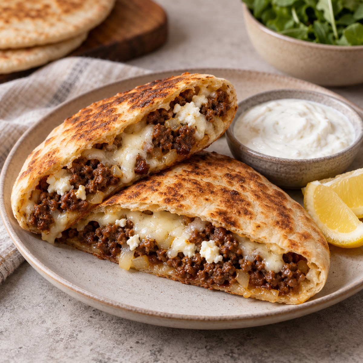 Pitas croustillants au bœuf & fromage