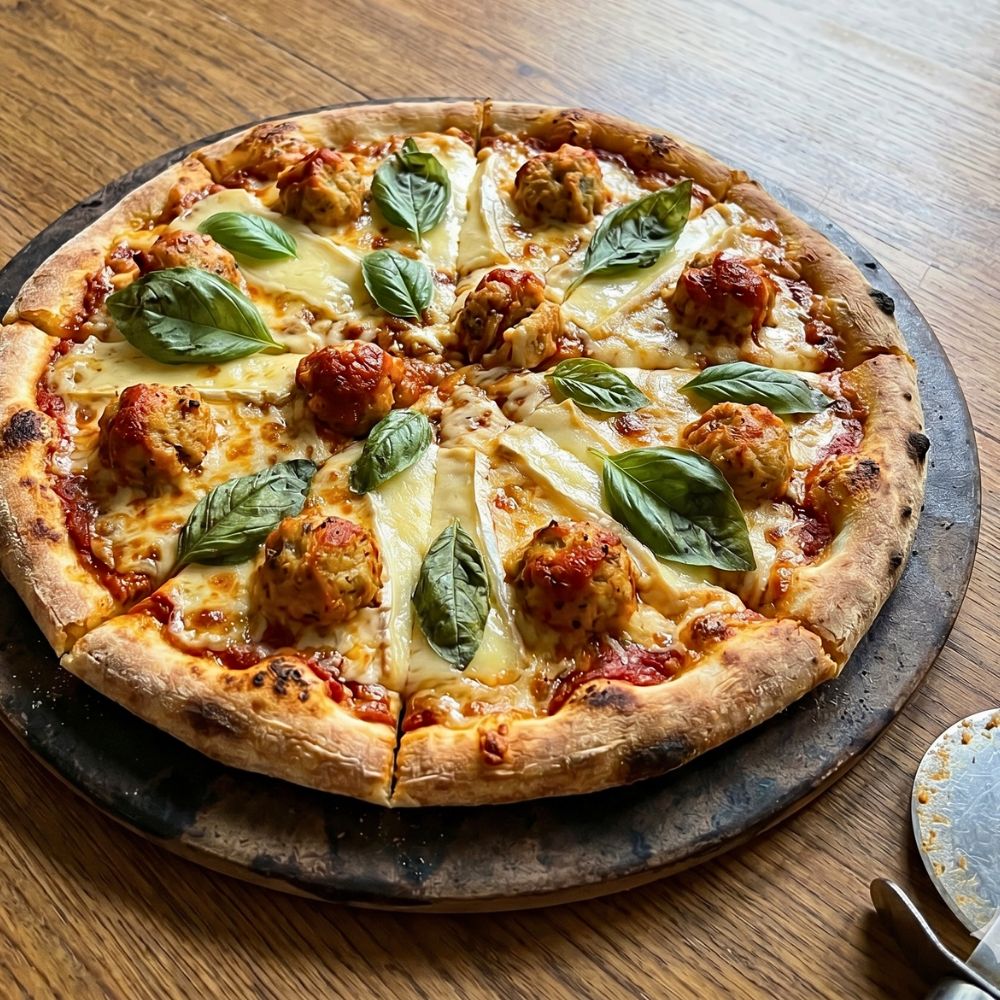 Pizza aux Boulettes de Poulet et Basilic Frais