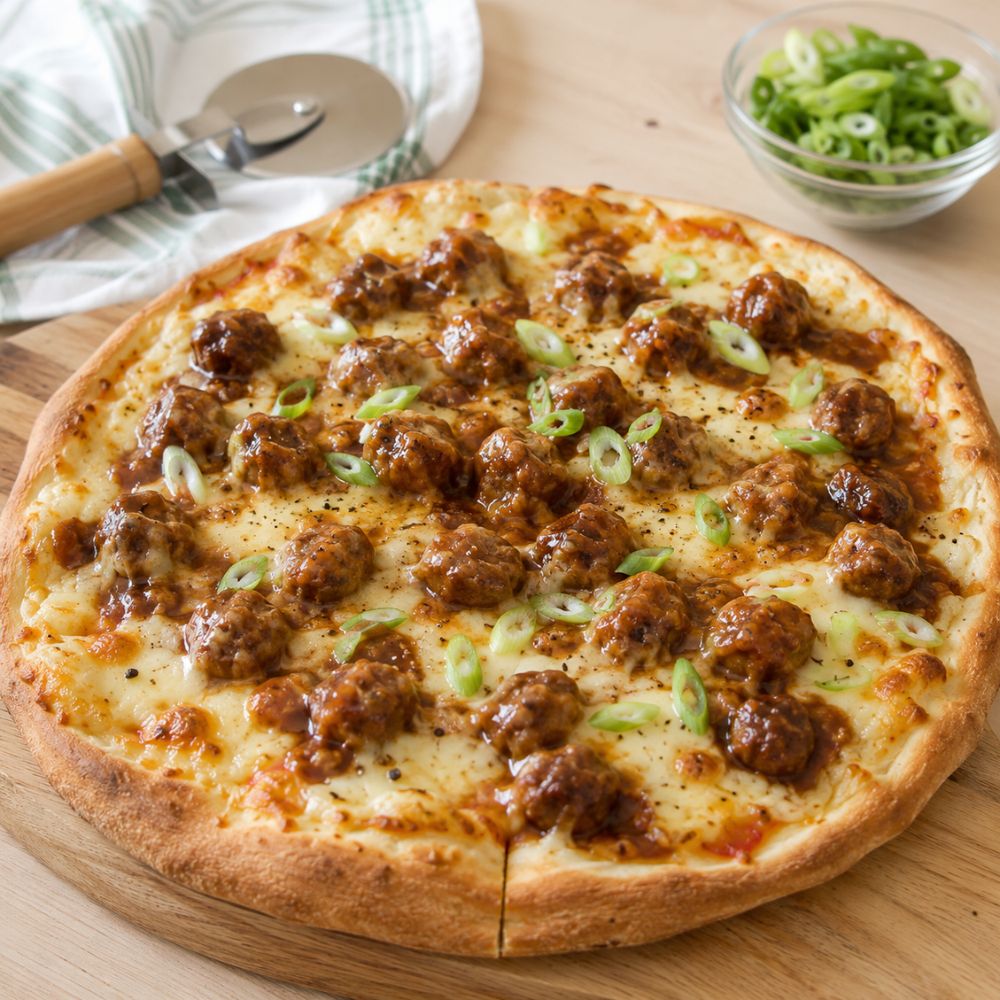 Pizza aux boulettes de porc