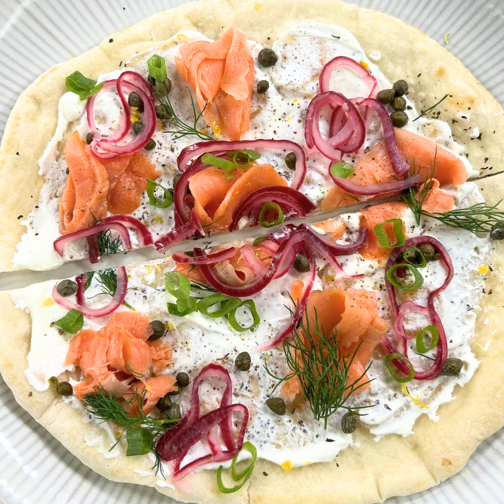 Pizza blanche au saumon