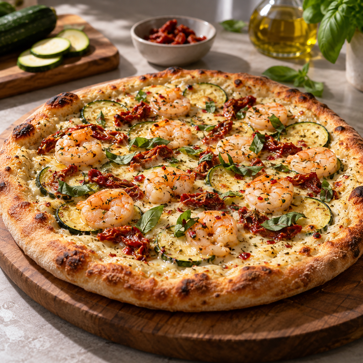 Pizza blanche aux crevettes