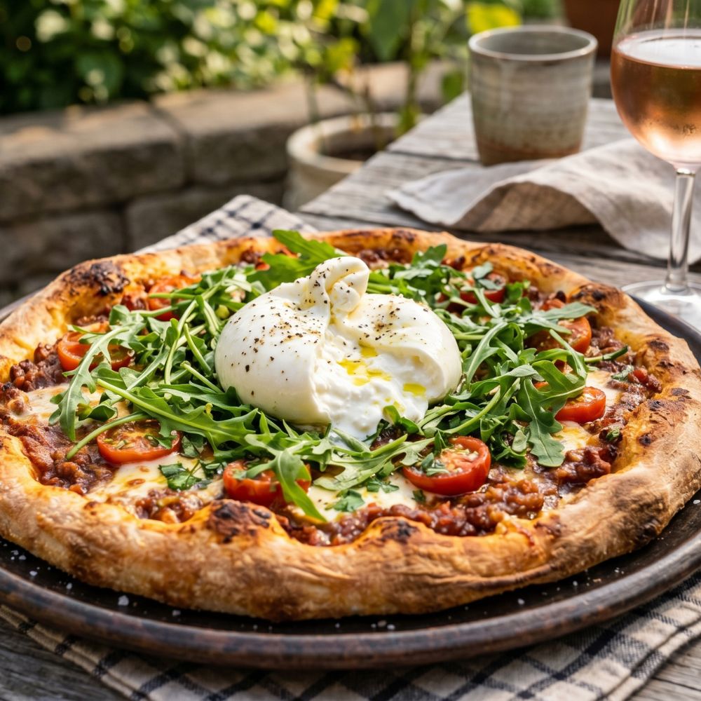 Pizza bolognaise et burrata
