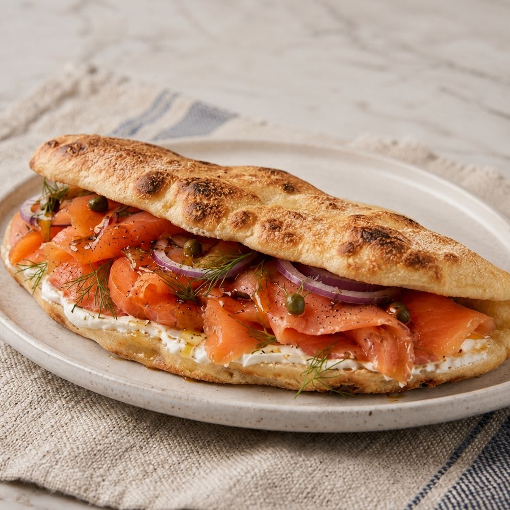 Pizza sandwich au saumon fumé